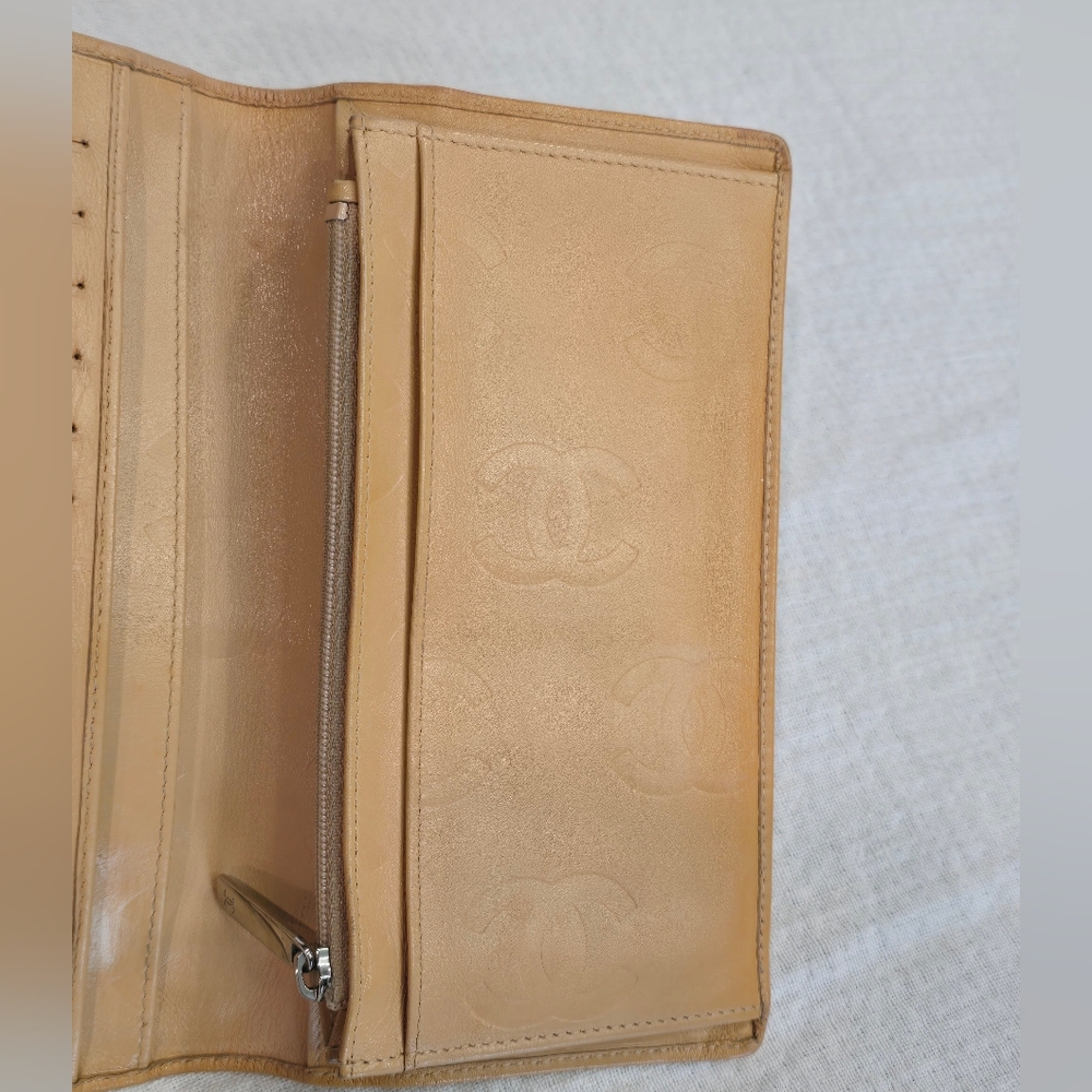 Chanel Cambon Long Leather Wallet Beige Black CC Passport Travel Yen Case Clutch - Picture 7 of 16